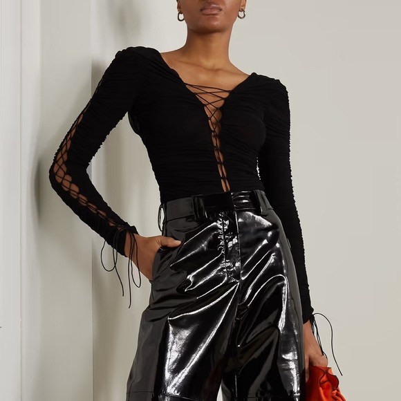 Alexander Wang Tops - INTERIOR Kit ruched lace up stretch jersey top in black